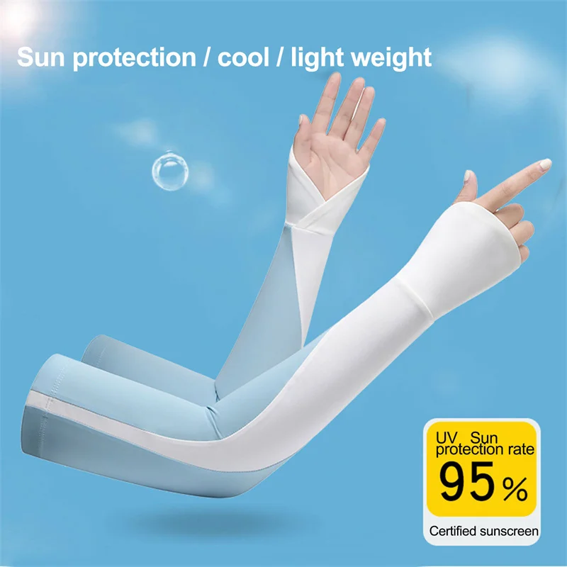 

1pair Ice Silk Arm Sleeves Sun UV Protection Hand Cover Cooling Warmer Running Fishing Cycling Sports Sleeve