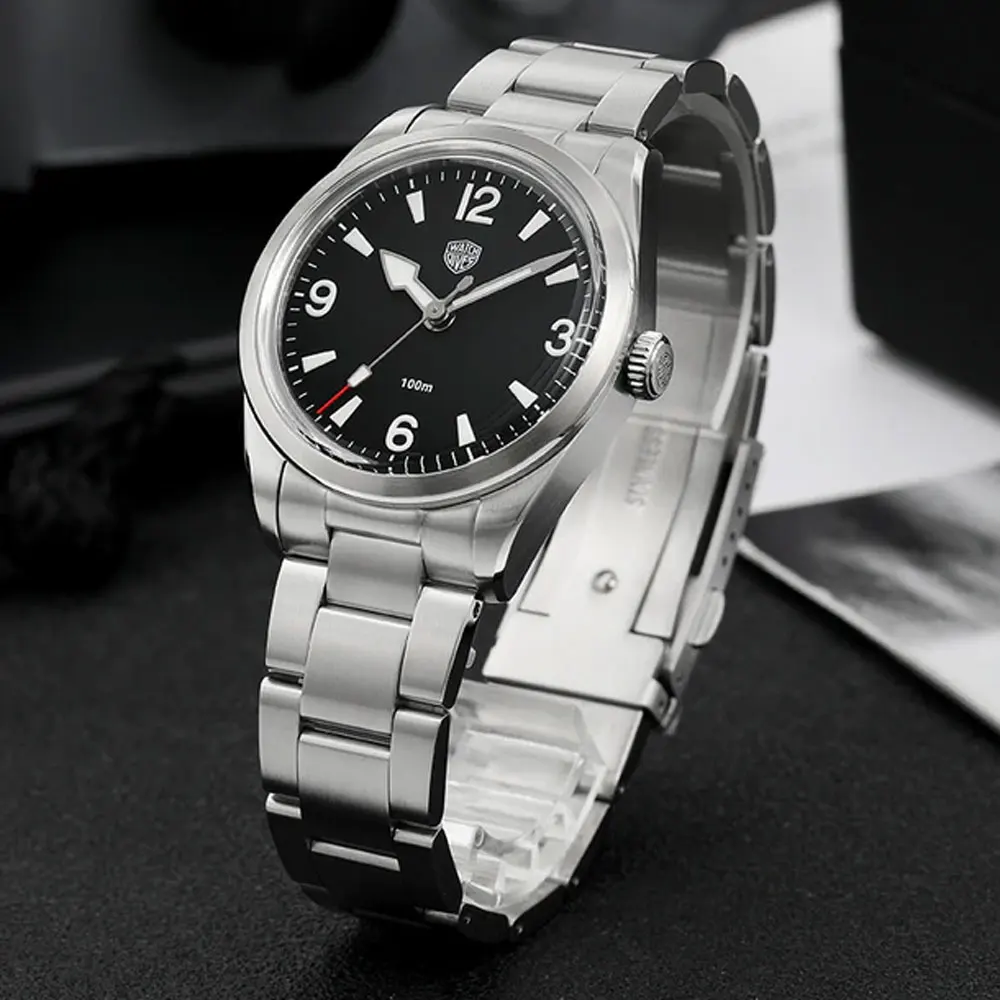 Watchdives WD1960S 36mm Stainless Steel VH31 Quartz Watch 100m Water Resistance BGW9 and C3 Luminous Hardlex Crystal Wristwatch
