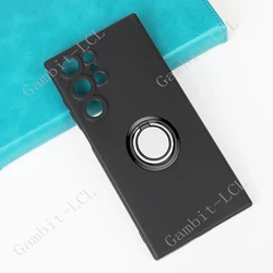 Universal TPU Soft Phone Case with Back Ring Holder Bracket for Oukitel C60 Pro (Ring Case Black)