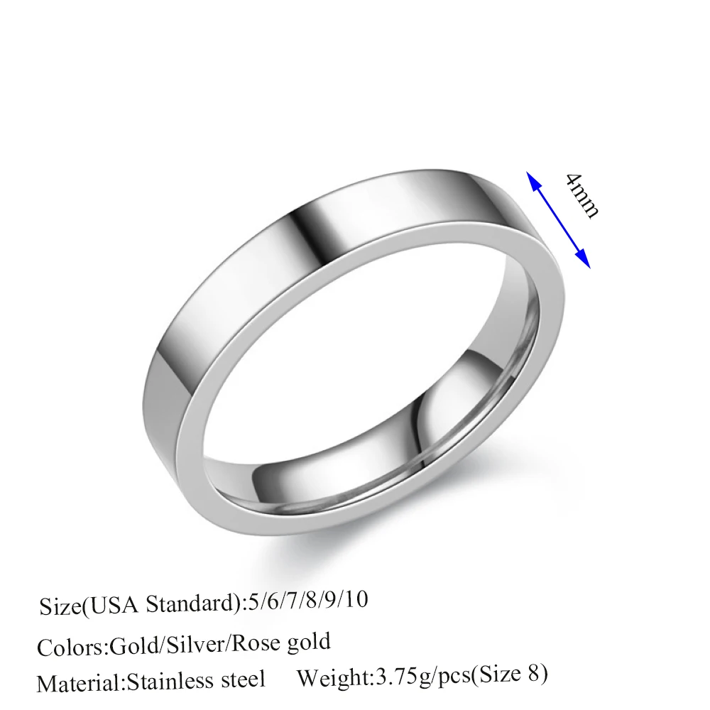 Stainless Steel Glossy Flat Couples Rings - Rose Gold & Silver Plated Finger Jewelry