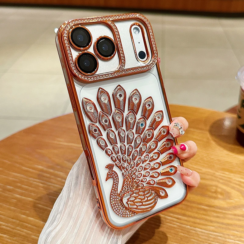 Luxury Solid Color Plating Peacock Shockproof Phone Case with Bumper Back Cover