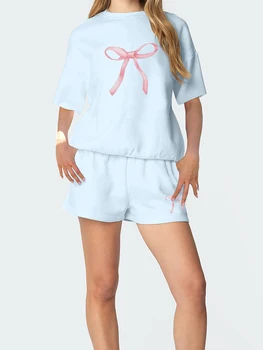 Casual Summer Outfits for Women Floral Print Round Neck T-Shirt with Elastic Waist Shorts - 2 Piece Set for a Stylish Look 1