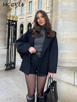 Single-breasted Lapel Coats Women Loose Woolen Long Sleeve Pockets Short Jacket Female Autumn Winter Elegant Casual Tops Outwear 1