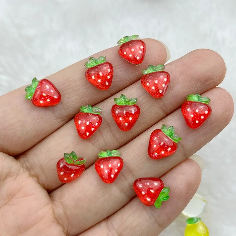 50 Stück Harz bunte Glitzer Apfel Traube Kirsche Rettich Obst Nägel Kunst Flatback Strass Applikation DIY Scrapbook Figur Handwerk – Detail 7