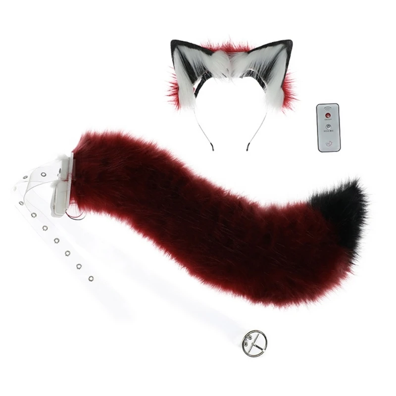 Electric Wolf Ears Tail Furry Wolf Ear Headband Tail Halloween Cosplay Costume