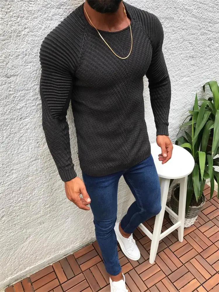 Men's Sweater Spring And Autumn New Slim Solid Color Men Style Casual Large Size Sweater