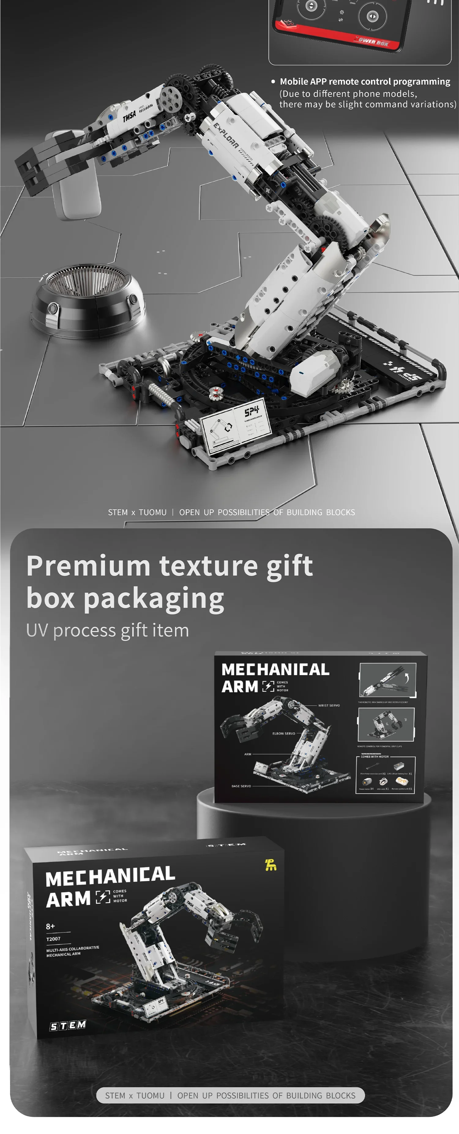 1029PCS RC Robotic Arm Bausteine Set Fernbedienung Mechanische Arm Modell Bricks Pädagogisches DIY Spielzeug Für Kinder Urlaub Geschenke – Detail 9