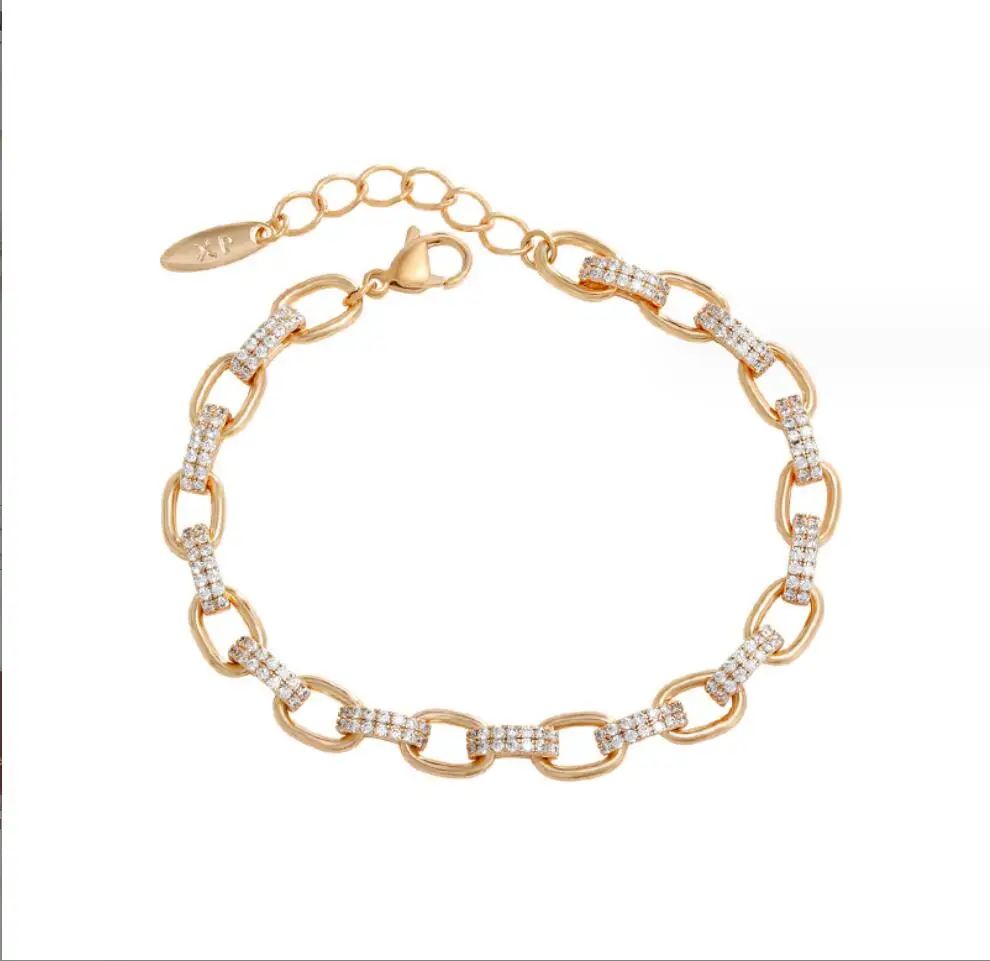 1PC Gold Plated Bracelets for Women  Round Crystal Zircon Bangles Bracelet on Hand Chain Luxury Jewelry F1769