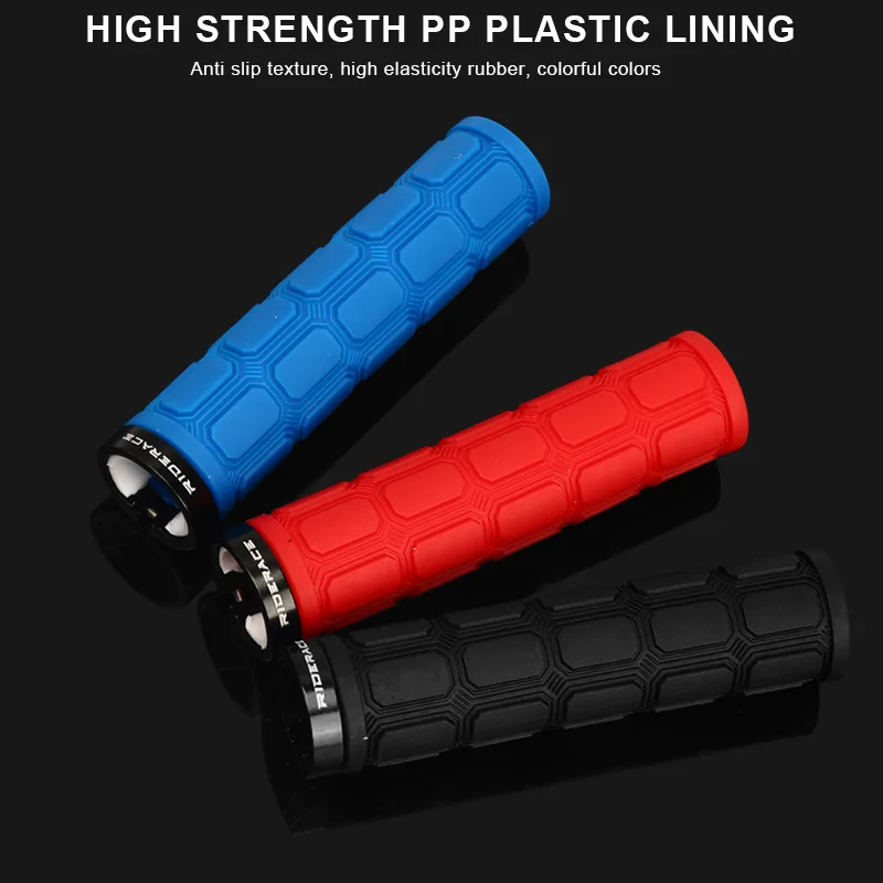 Bicycle Handlebar Grips Riderace Mountain Bike Handlebar Grips Lock on MTB Bicycle Handle Bar Cover Rubber Shockproof Non-Slip Ergonomic Cycling Grips