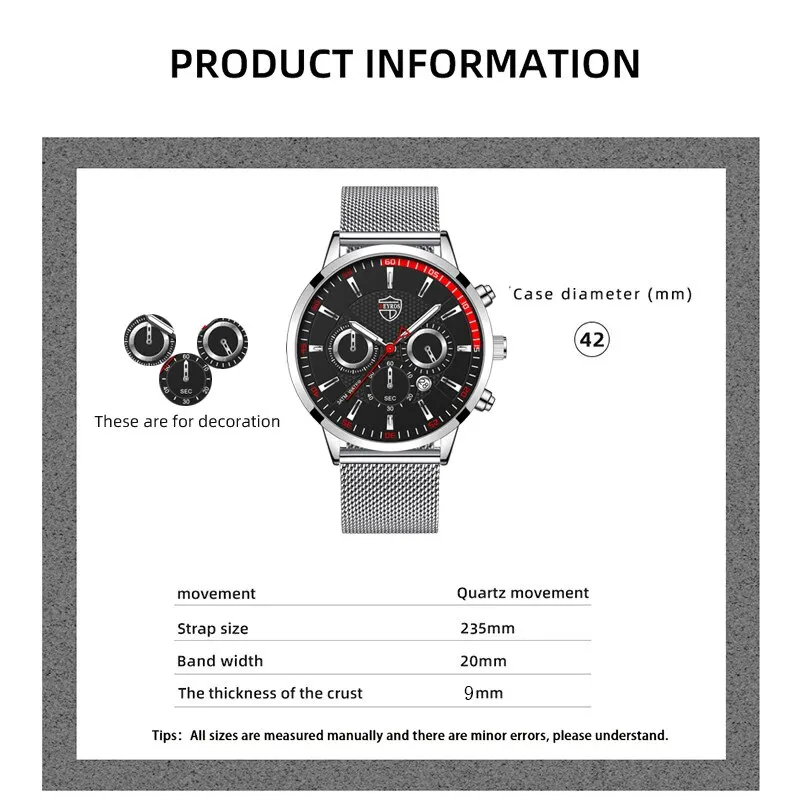 Men's Fashion Sports Business Casual Quartz Wrist Watch Luxury Silvery Mesh Belt Watch