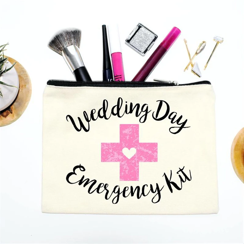 Wedding day Emergency Kit Makeup Cosmetic Bag Bridal Shower bachelorette hen Party bride to be Bridesmaid gift decoration favor