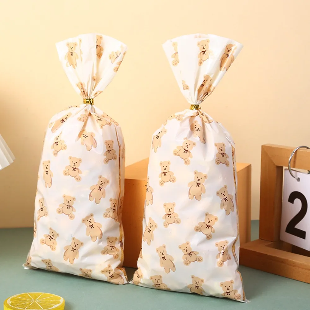25Pcs Teddy Bear Candy Cookie Bags Plastica Animal Party Bear Sacchetti Fai Da Te Con Cravatte Intrecciate Sacchetto Di Imballaggio Regalo Per Decoraz