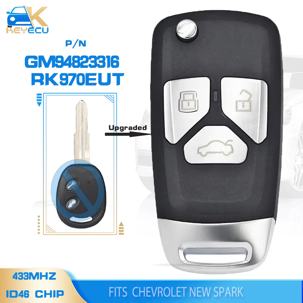 

KEYECU PN: GM94823316 RK970EUT 433MHz ID46 Chip Upgraded Flip Replacement Remote Key Fobfor Chevrolet New Spark