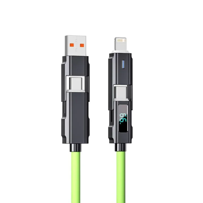 4 in 1 USB C Data Cable Digital Display Silicone for Iphone PD 66W Zinc Alloy Fast Charging Cable Line Type C with LED Design