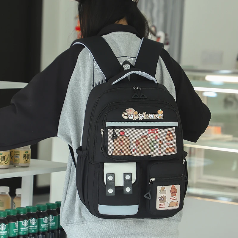 Mochila de capibara de dibujos animados, mochila escolar, mochila