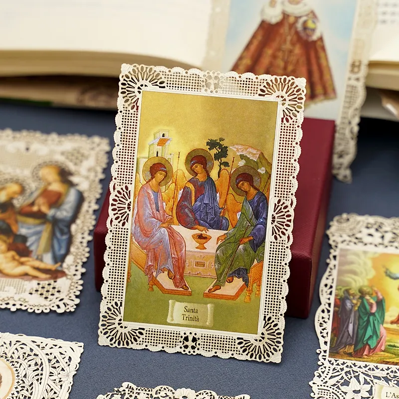 Catholic Christian Decorative Holy Trinity Card Lace Paper Bookmark Religious Figure Icon Church Gift For Family Friend 7x11cm
