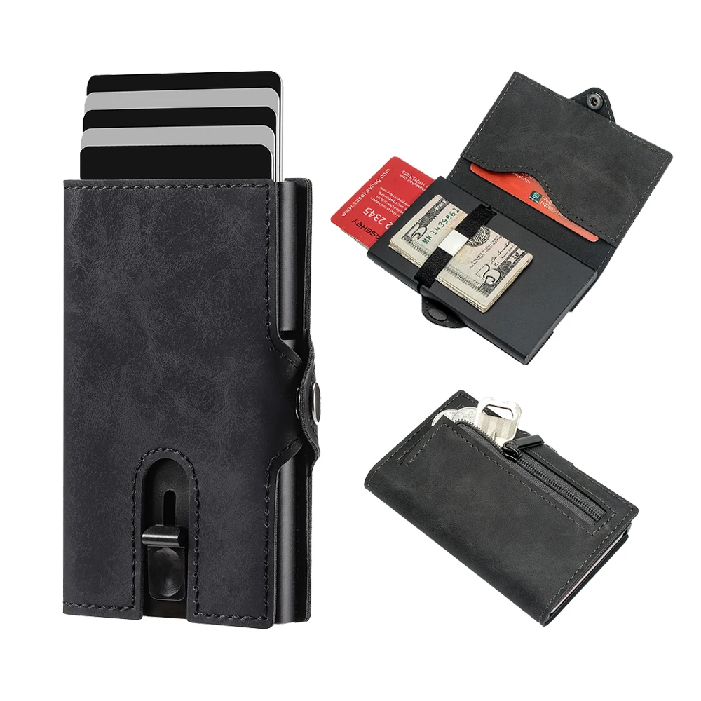 Casekey Fashion Men's Metal RFID Blocking Card Holder Slim Minimalist Carbon Fiber Wallet