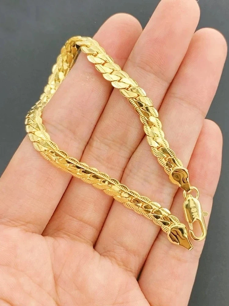 Wholesale 18k Gold Plated 5mm Sideways Chain Bracelets for Men Women 20cm Fashion Gold Color Men's Bracelet Party Jewelry Gift