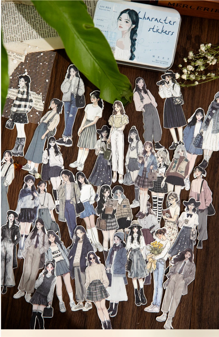 Journal GO 100 Stück romantische Mädchen-Charakter-Klebeband-Aufkleber für Collage, Junk-Journal, Karte, Tagebuch, Planer, Scrapbooking, DIY-Materialien – Detail 11
