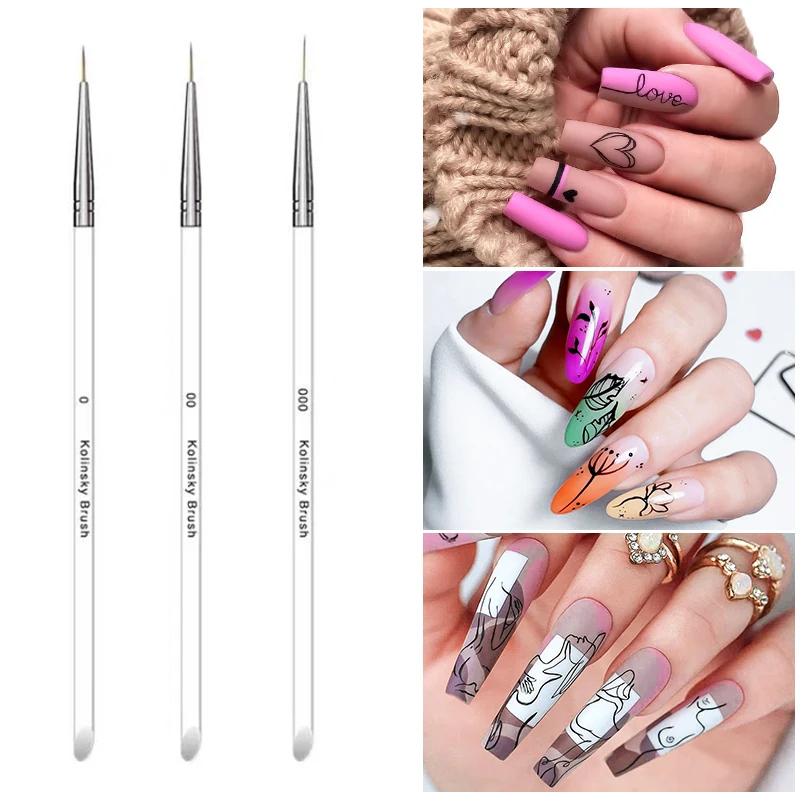 3pcs Acrylic French Stripe Nail Art Liner Brush Set 3D Tips Manicure  Ultra-thin Line Drawing Pen UV Gel Brushes Painting Tools 