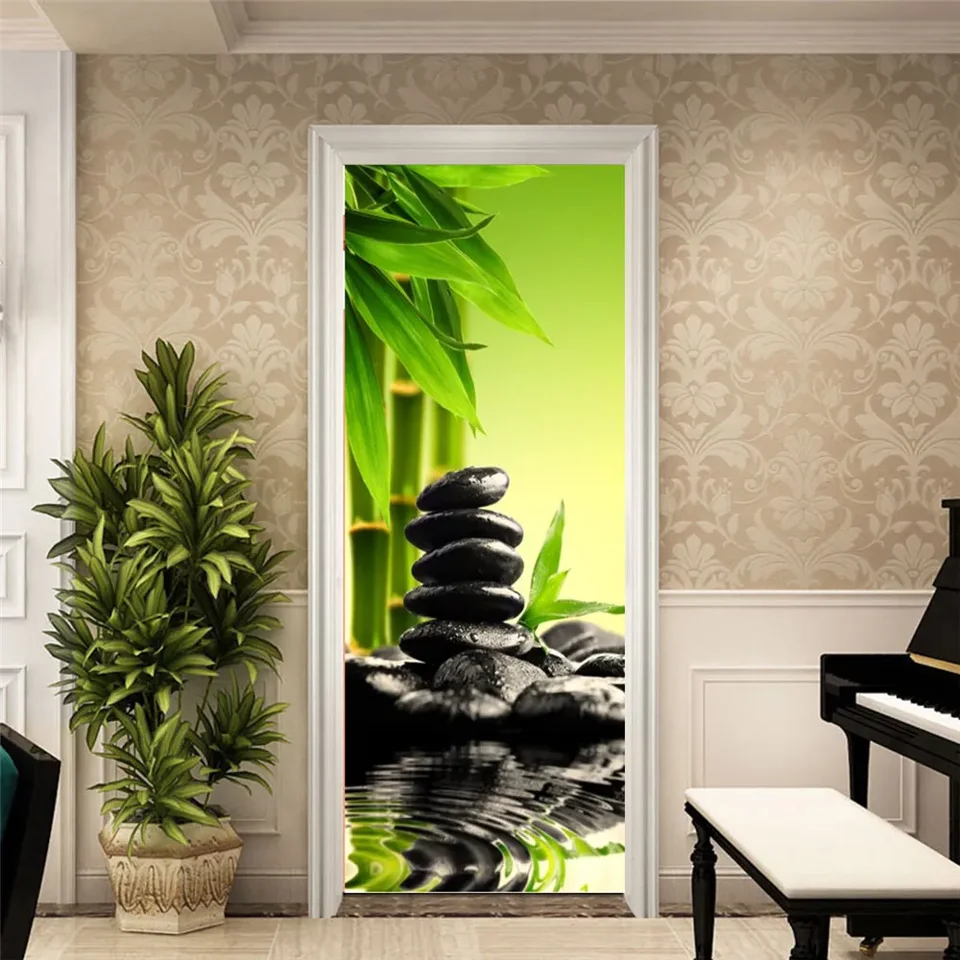 3D Deursticker Bloem Zelfklevende Muurschildering Woondecoratie Verwijderbare Stickers 77x200cm