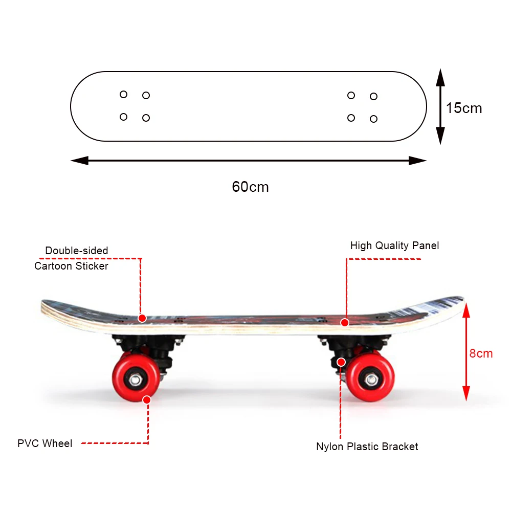 verdwijnen Tekstschrijver Grote hoeveelheid 60CM Skateboard Beginner Kids Cartoon Skateboard Maple Wood Deck Skate -  GoShopGift