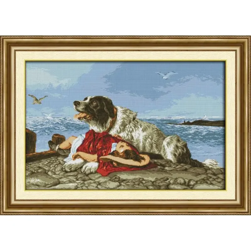 Joy Sunday Guardian's Dog Home Decor Chinesisches Kreuzstich-Set, gedruckt auf Leinwand, Stickerei, Handarbeitssets, DIY, handgefertigtes Tier
