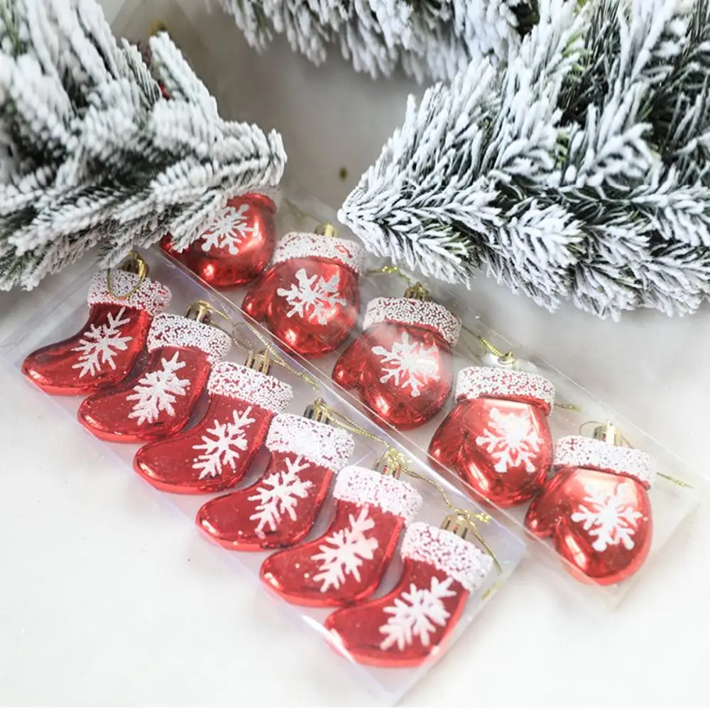 6PCS/Box Painted Gloves Socks Christmas Tree Ornament Plastic DIY Crafts Painted Christmas Gifts Boxes Pendant New Year