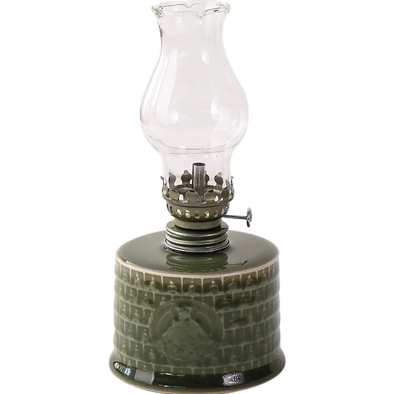 Vintage ceramic oil lamp, old desktop nostalgic butter lamp, home lighting atmosphere decoration ornaments, photography props