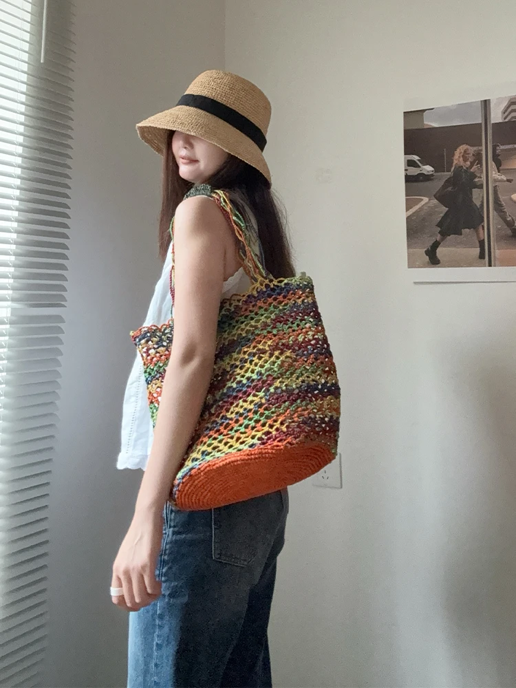 Lafite Weave High Capacity Straw Shoulder Bags for Women 2025 New Summer Tote Bag Females Weave ​Raffia Beach Bags Handbags
