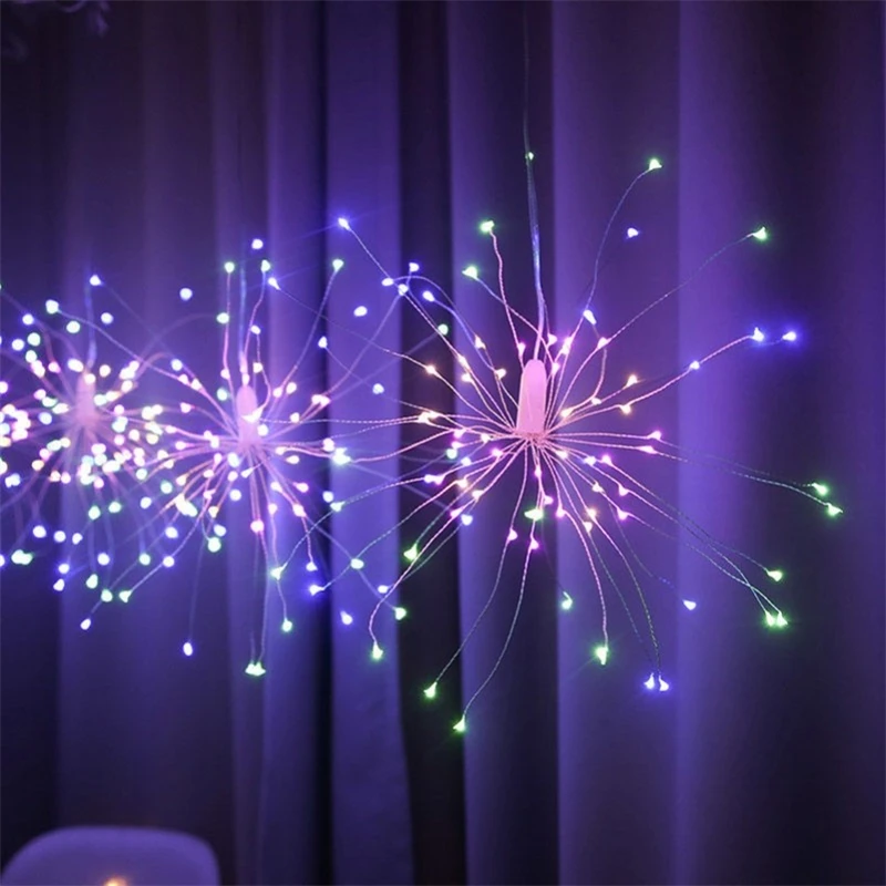LED Starburst String Light Outdoor 120/150/200 LED Copper Wire Hanging Firework Fairy Lights for Party Garden Christmas Decor