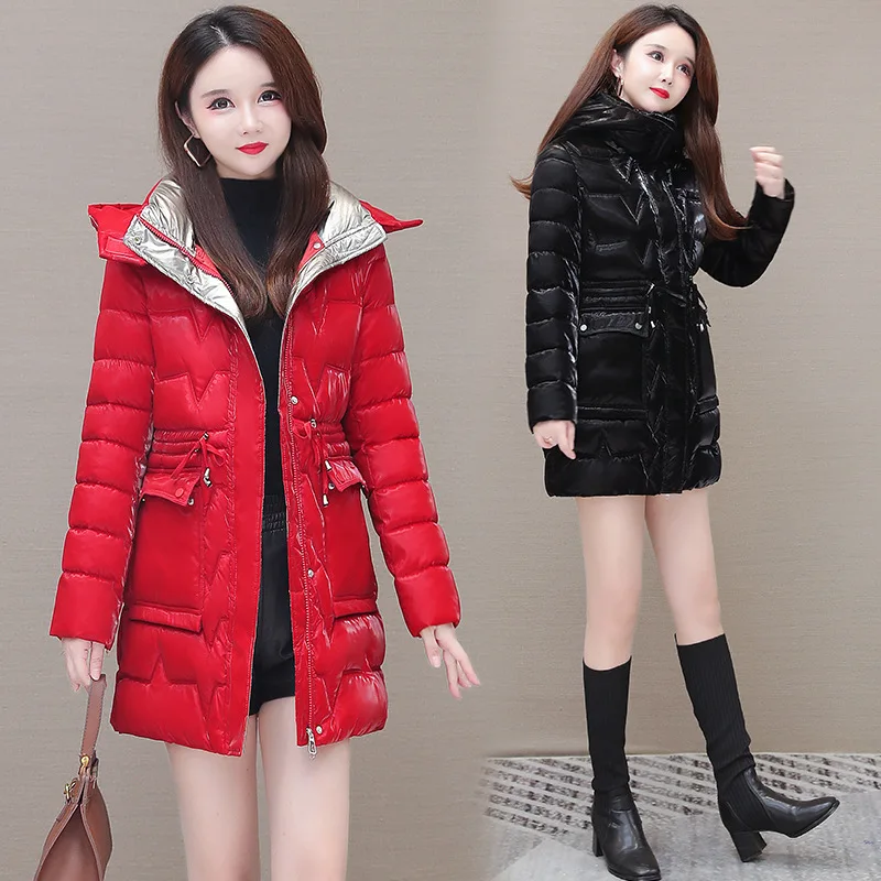 

2023 New Winter Down Cotton Jackets Women's Clothing Long Parkas Slim Hooded Warm Winter Coats Female Black Waterproof Overcoat