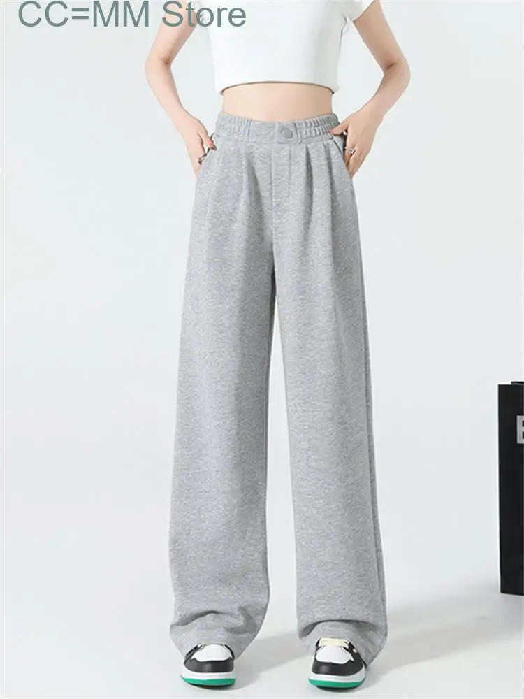 New High Waisted Baggy Pants Women Spring High Waisted Fashion Wide Leg Pants Ladies Solid Chic Casual Pants