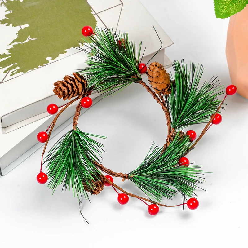 

Christmas Pinecone Pine Needle Wreath Garland Home Party Photography Props Ornaments Xmas New Year Holiday Decorative Hanging