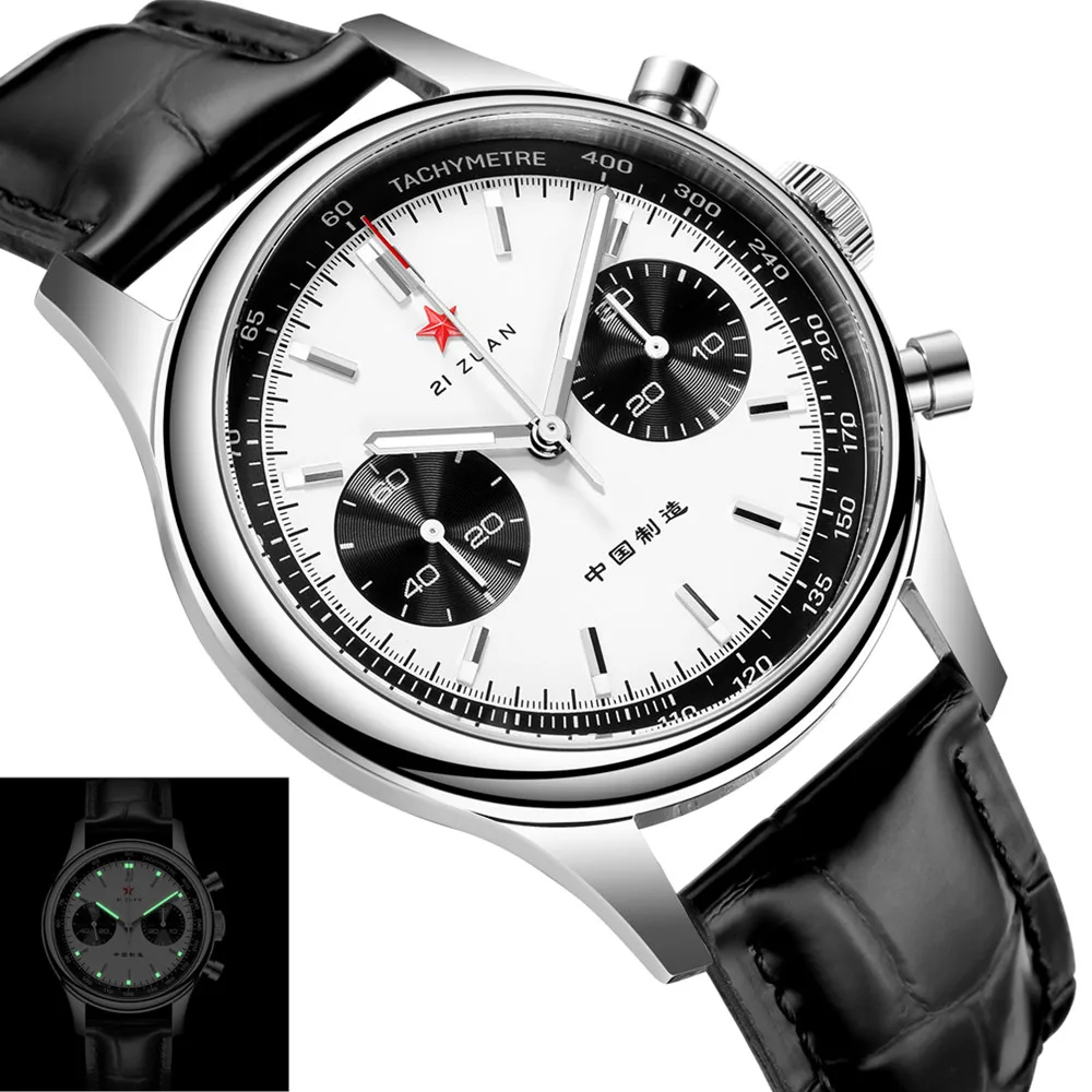 

Super Mechanical Watch 1963 WIth Seagull St1901 Movement Sapphire Panda Pilot Chronograph Watches For Men RED STAR 40mm Luminous