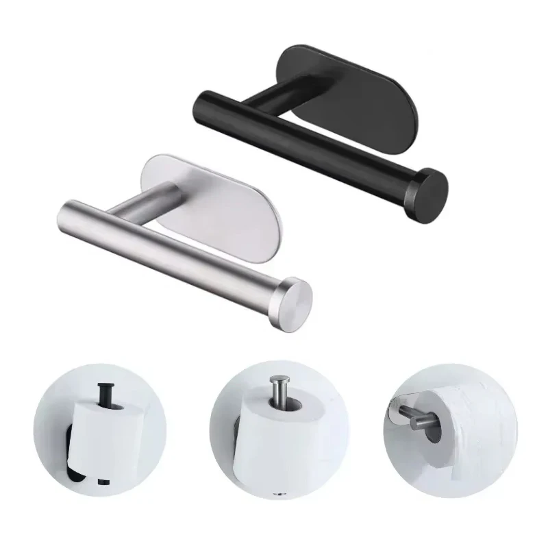 Paper Towel Holder Toilet Paper Holder Toilet Paper Rack Toilet Roll Holder No Drilling SUS304 Stainless Steel Self Adhesive Wall Mount Tissue Towel Roll Dispenser Bathroom Kitchen