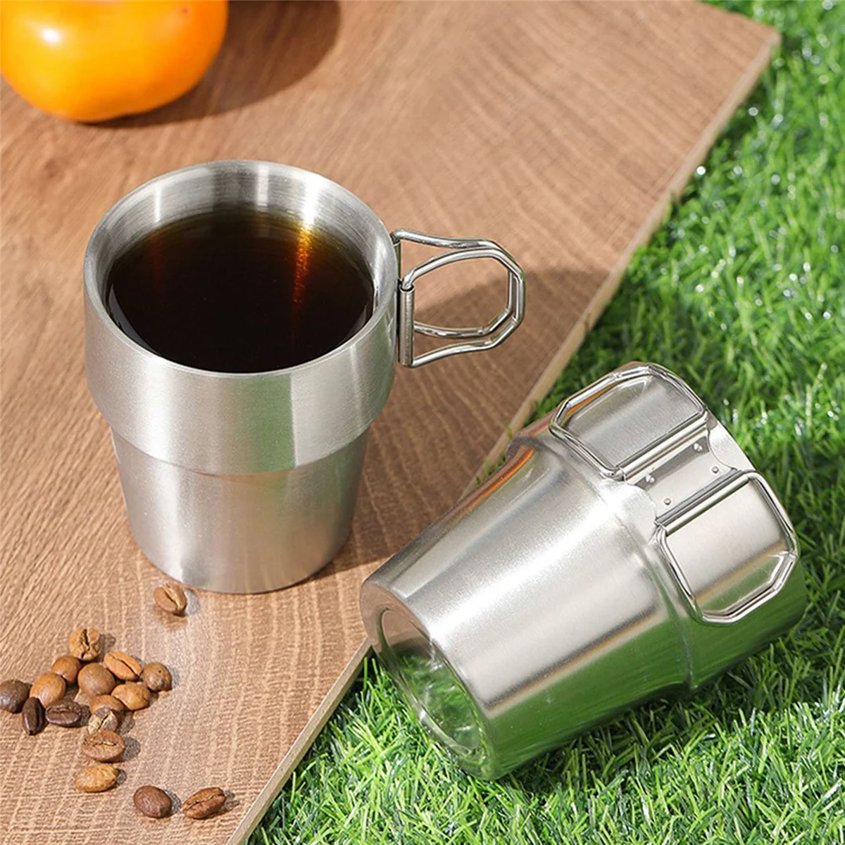 BAAU 3X Stainless Steel Cup Stackable Coffee Cup Outdoor Drinkware Water Beer Mug Camping Mug for Picnic Coffee