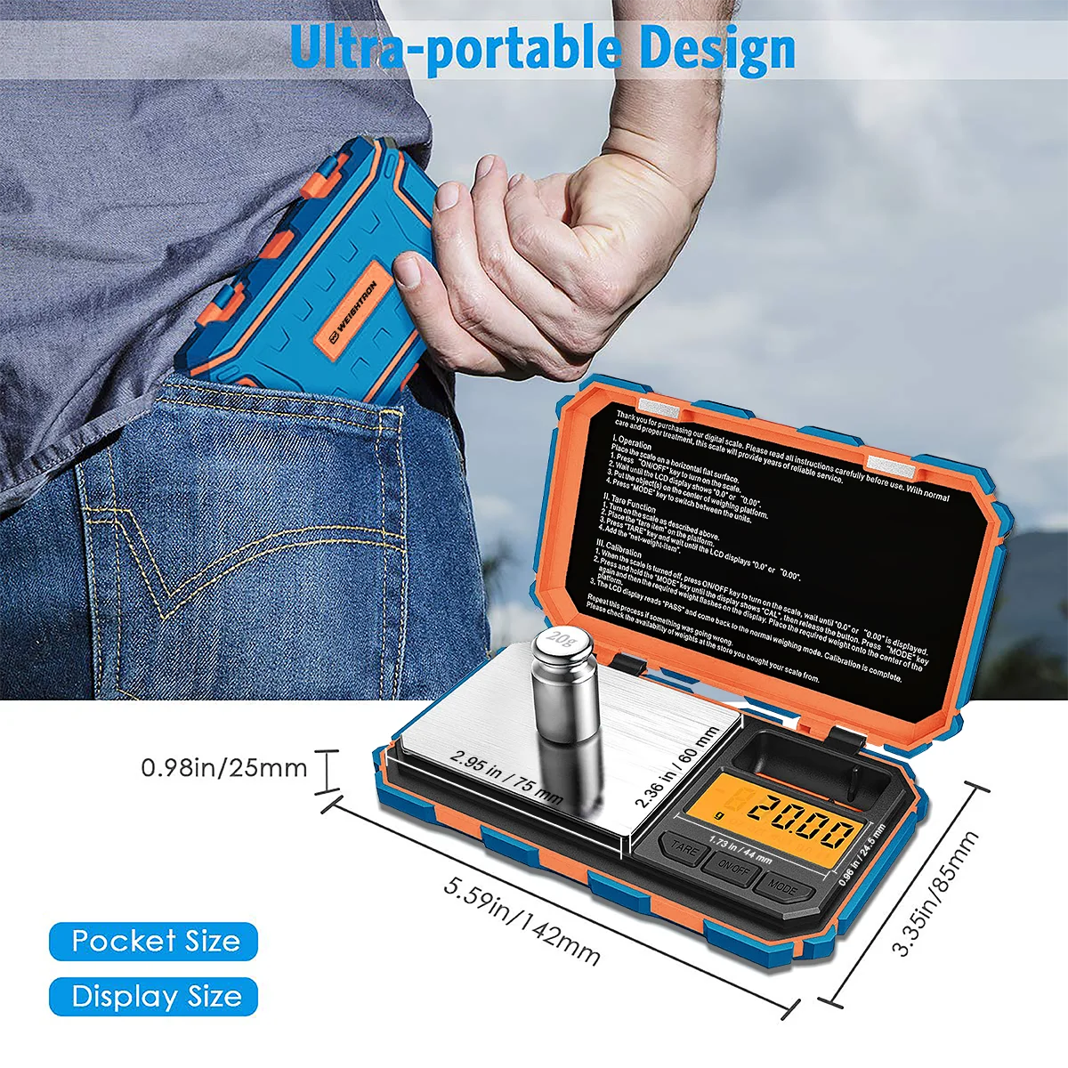 Digital Jewelry Scale Weights 20g/0.001g High Precision Milligram Scale Digital Pocket Magnesium Pocket portable scale digital scale pocket scale jewelry scale weighing tools scale weights