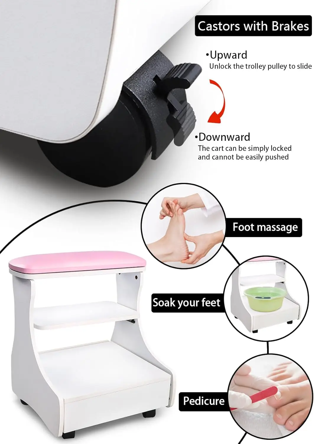Pedicure Foot Rest Manicure Foot Rest with Wheels PU Leather Home Beauty Footrest Pedicure Stool Stand for Home S