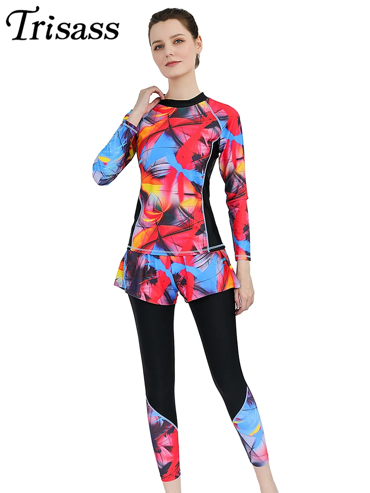

Trisass 2024 Новое поступление, женский купальник из двух частей с принтом, шорты, купальник с длинным рукавом, длинные брюки, купальный костюм, спортивная одежда