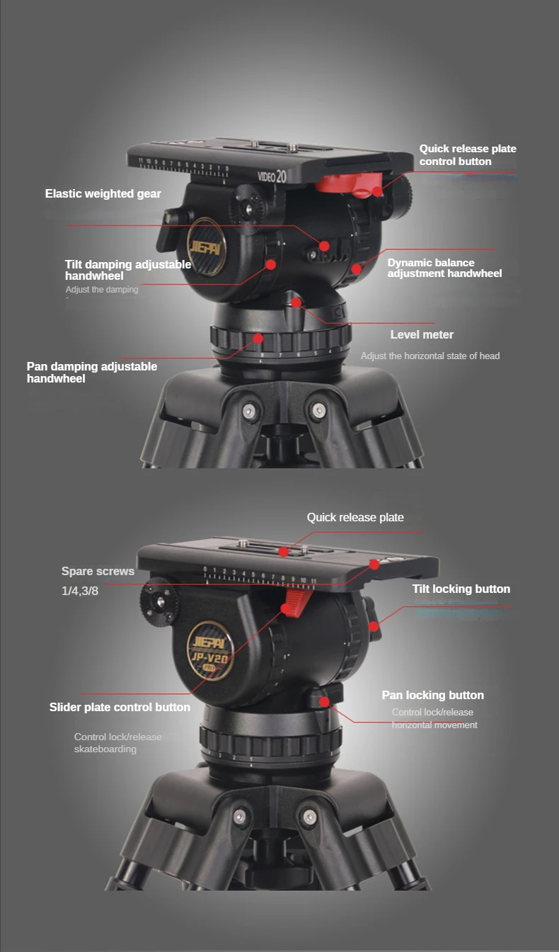 V20L / V20T PRO Heavy Duty Carbon Fiber/Aluminum Video Camera Tripod with 100mm