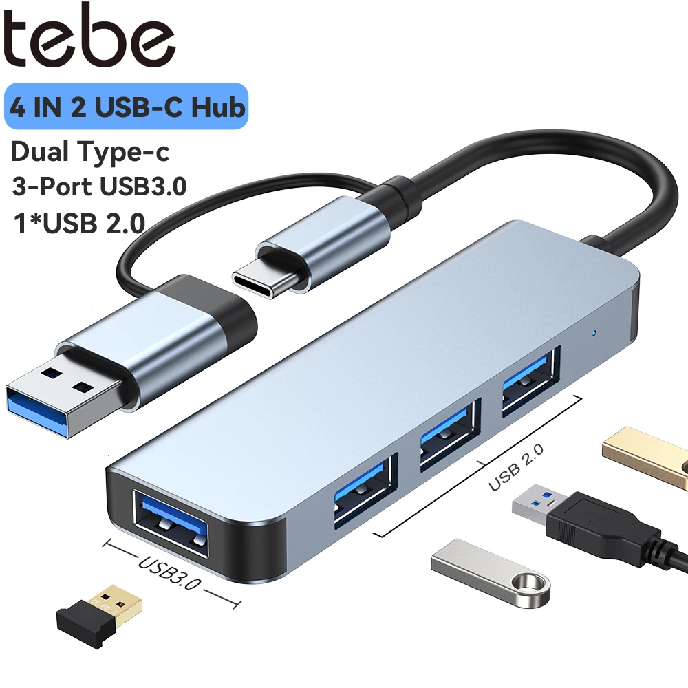 Tebe Usb 3.0 Hub Usb-C + Usb-A A Usb 3.0/2.0 Otg Splitter 4 In 2 Docking Station Di Tipo C Per Macbook Huawei Dell Lenovo