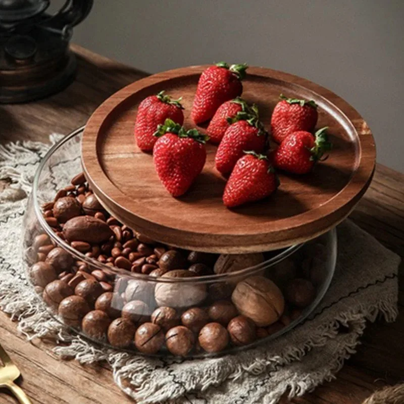 Creative Glass Food Storage Containers Wooden Lid Kitchen Snack Fruit Candy Nut Sundries Storage Organizer Kitchen