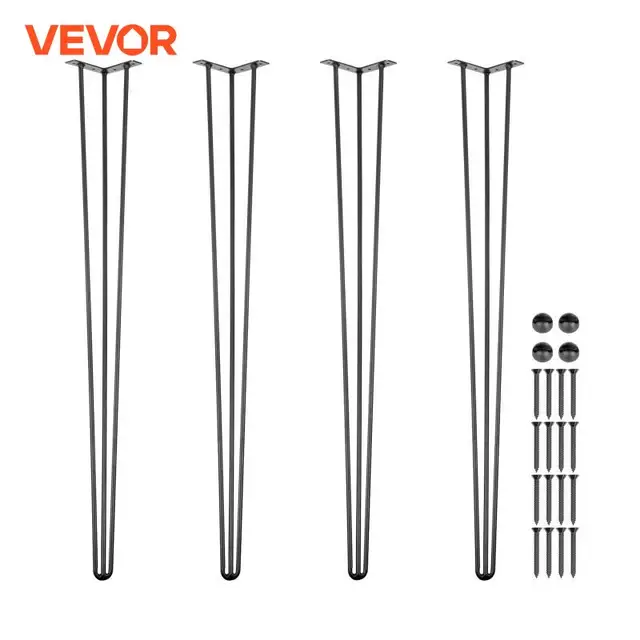 SucceBuy Hairpin Table Legs Black Set of 4 Desk Legs 3 Rods for Bench Desk Dining Chairs Carbon Steel DIY Heavy Duty Furniture