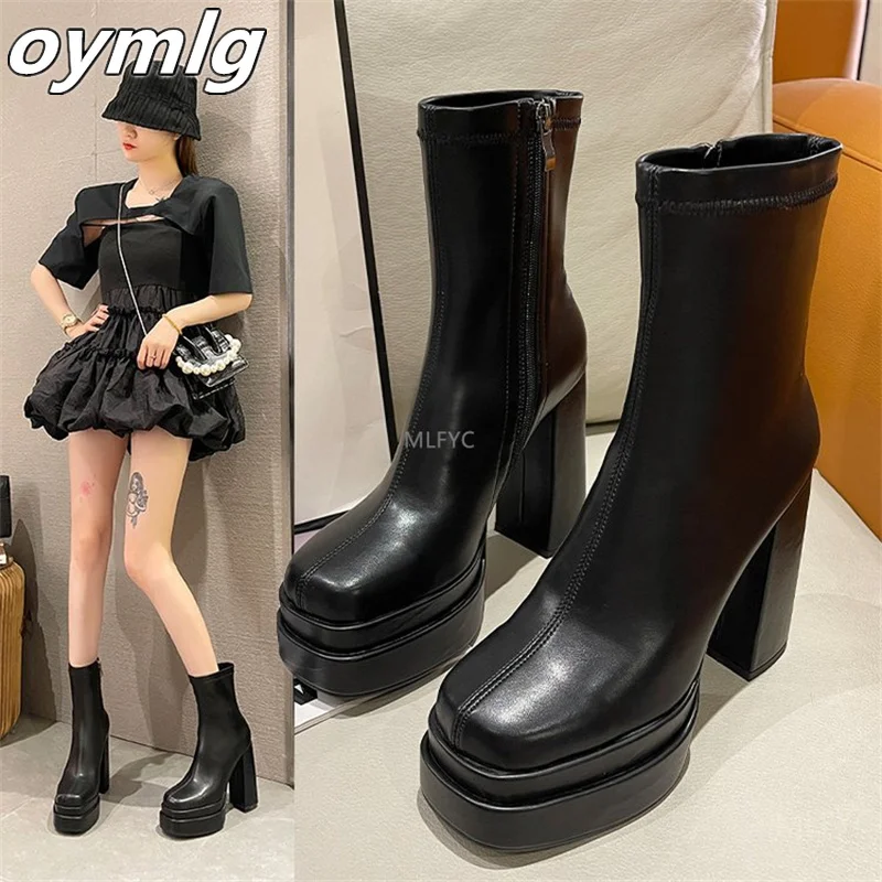 

2022 autumn winter new super high heels double waterproof platform thick bottom large size short boots thin boots knight boots