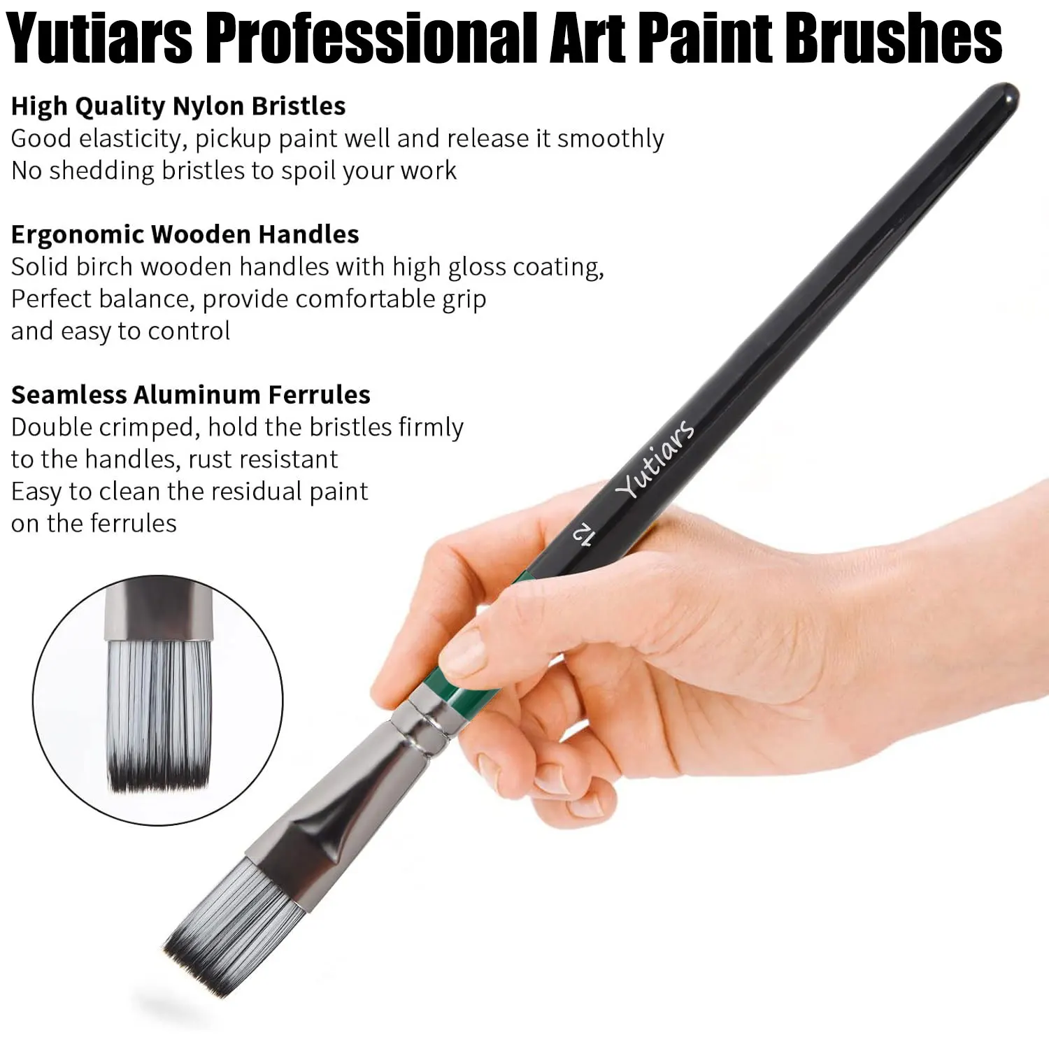 6PCS 플랫 아트 페인트 브러쉬 세트, 아크릴, 오일 및 수채화 그림용 전문가용 안티-쉐딩 나일론 헤어 아티스트 브러쉬