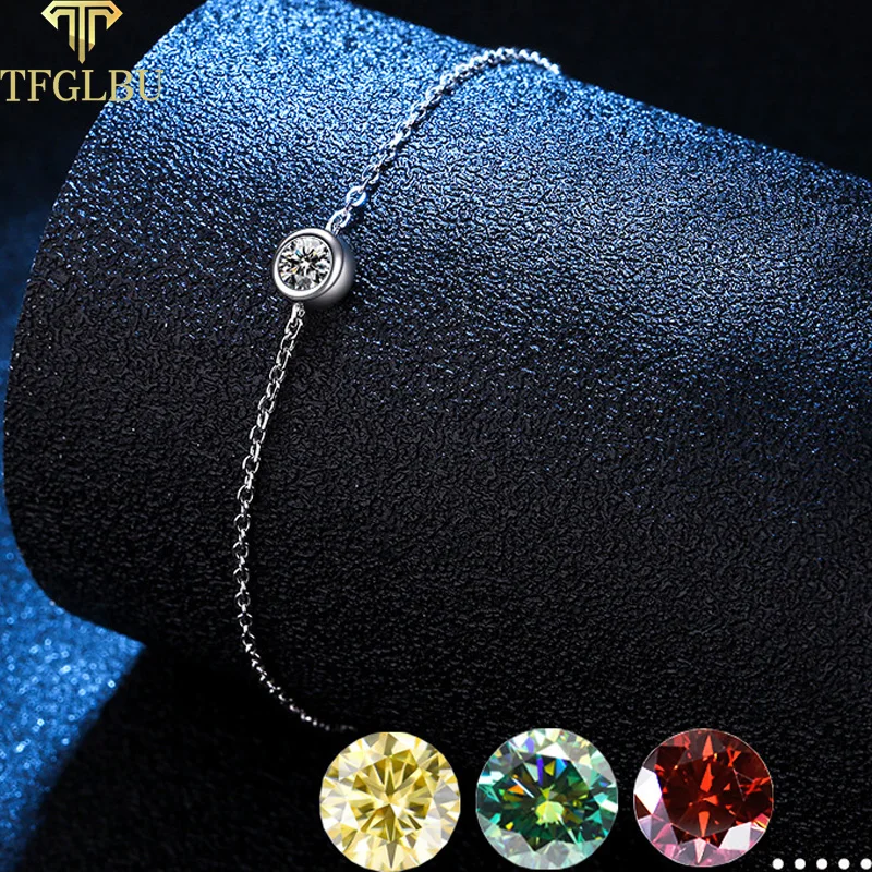 

TFGLBU 0.3CT Moissanite Bubble Bracelet for Women White Gold Bangle Adjustable Chain Dating S925 Sterling Silver Free Shipping