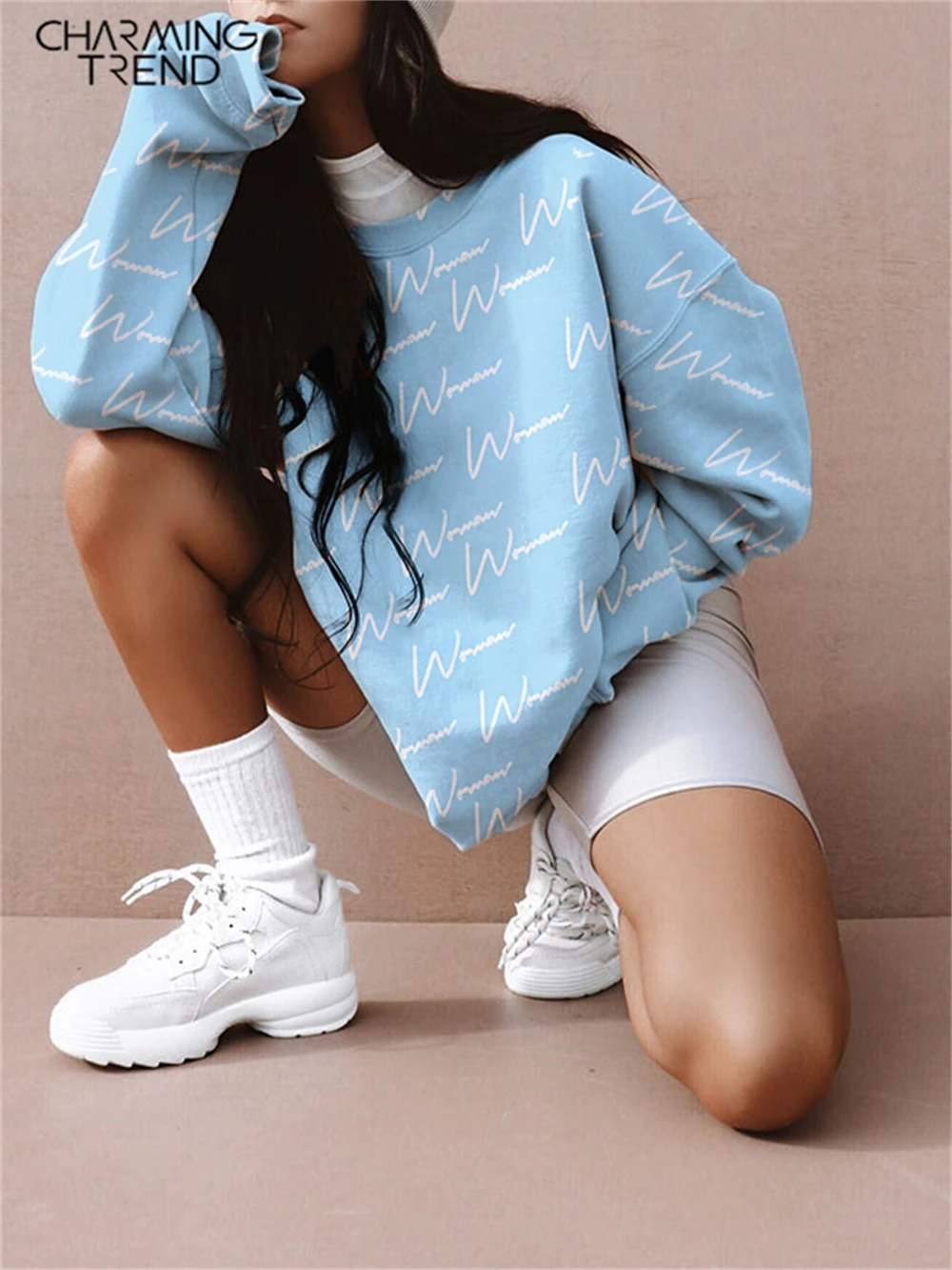 

Charmingtrend Sweatshirt Women Pullover Autumn Print O-neck Long Sleeve T-shirt Ladies Vintage Colorblock Hoodie Clothes Top Tee