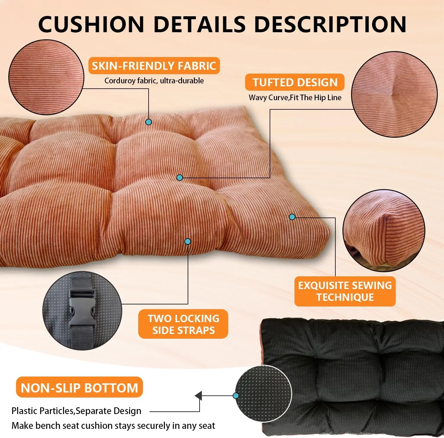 Corduroy Bench Cushion With Buckles Bay Window Seating Pad  Long Mattress Chair Seat Pad Decorative Garden Cojines Pads Swings 2