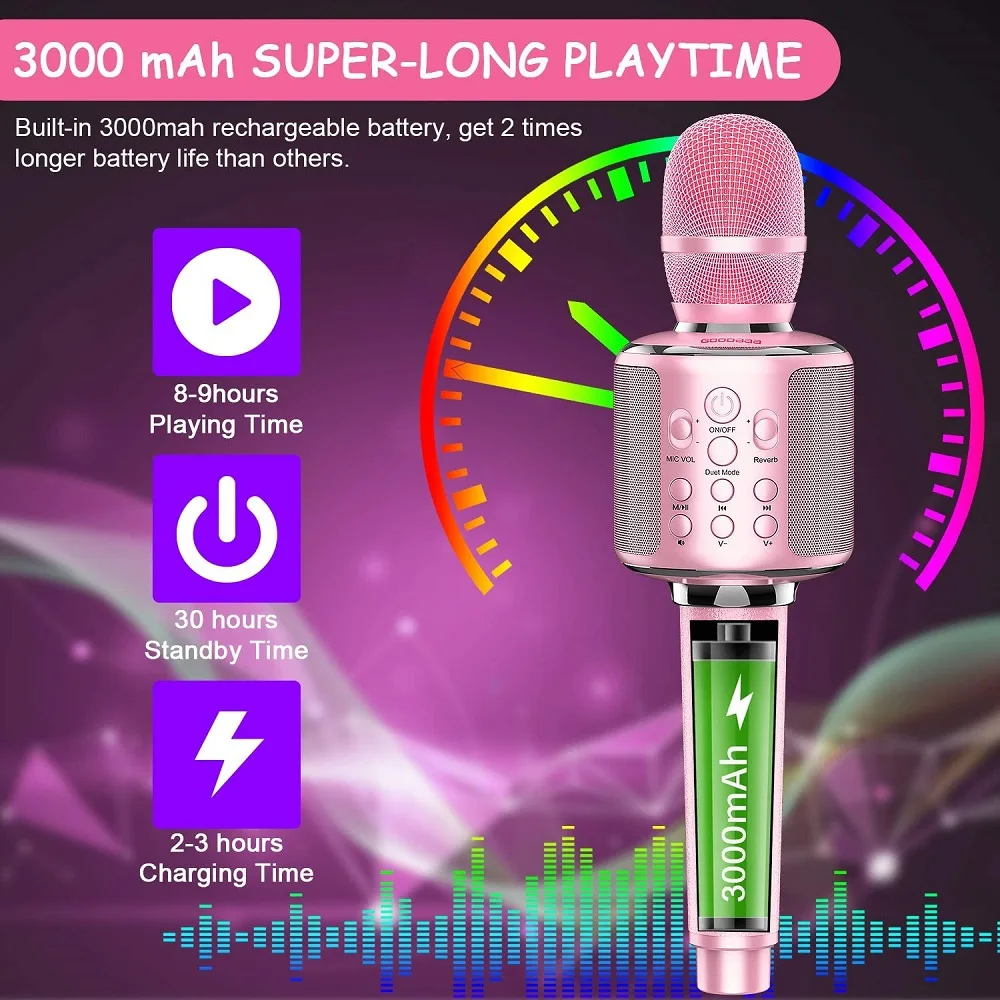 GOODAAA Karaoke Microphone for Home Singing Machine Portable Bluetooth Condenser Mikrofon with Voice Changer Kids Birthday Gift